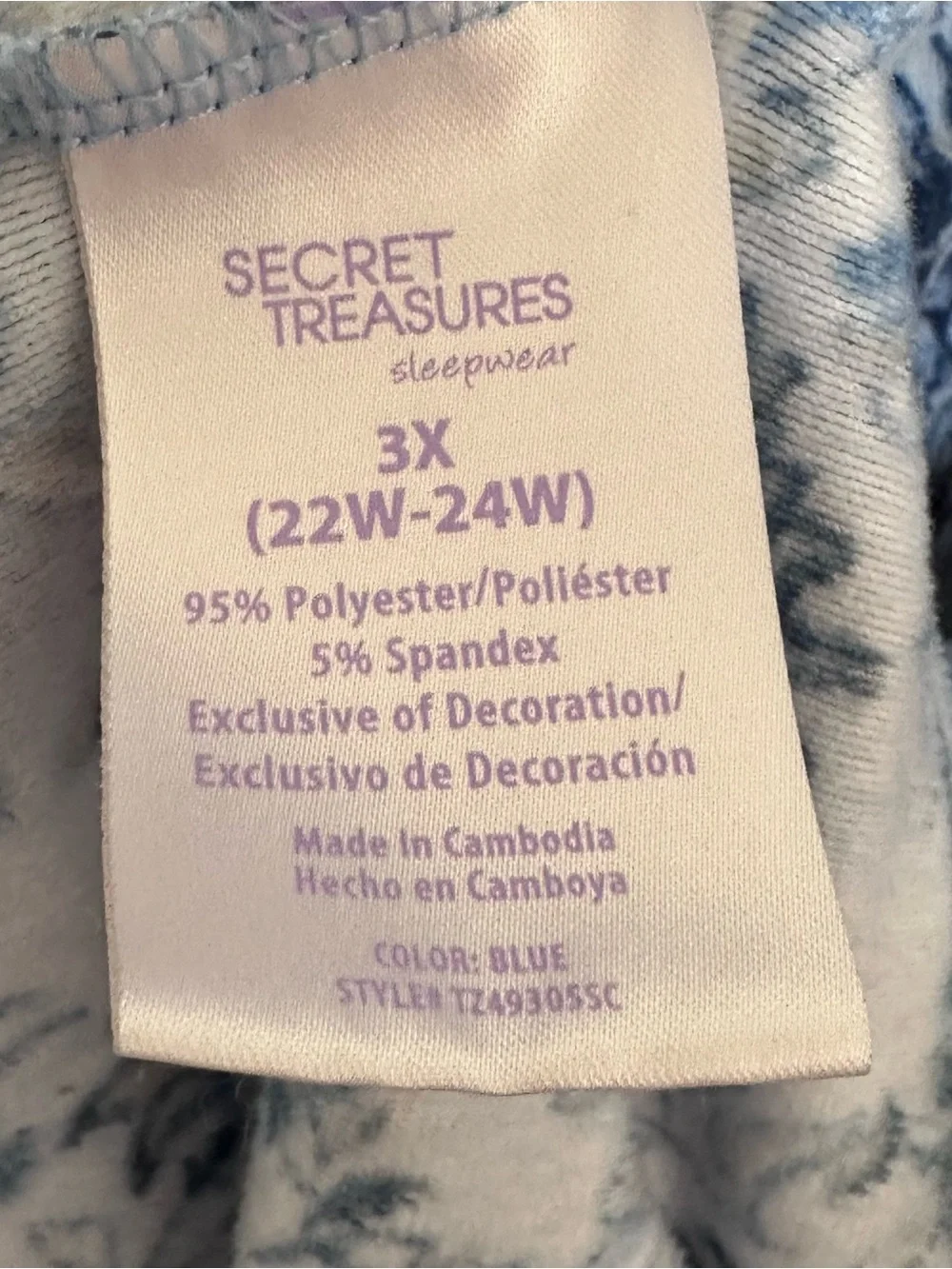 2PC Secret Treasures Plus Pajamas Women’s 3X Blue Floral Long Sleeve Shirt Pants